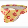 Cueca Popular Masculina Transfronteiriça de Seda de Leite Sexy Lábio Translúcido Tentação Ultra-Fina Tanga Estampada Calça T em Estoque
