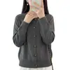 Cárdigan de punto abotonado de algodón puro para mujer, nuevo estilo otoño e invierno, cuello redondo, tejido de siete puntos engrosado de color liso, chaqueta de canalé versátil