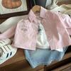 Camisas de Manga Comprida para Meninos e Meninas Primavera e Outono, Camisas Rosas Estilosas com Desenhos Animados Coreanos Tendência para Bebês e Crianças