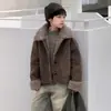 Chaqueta de Borrego Ecológica para Niños Estilo Invierno Estilo Coreano Chaqueta de Motociclista Abrigo Corto de Piel de Cordero para Niños