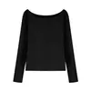 Camiseta de Viscose Ombro a Ombro Feminina, Novo Estilo Primavera e Outono 2026, Design Soltinho, Top Casual Único para Usar por Baixo
