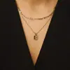Amazon Colar Inicial com Pingente de Placa Dupla de Cachorro Moda Tag com Letra de Zircônia Cúbica Colar com Corrente de Caixa Redonda
