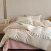 Juego de Ropa de Cama Estilo Princesa Crema Francesa 2026 Nuevo Algodón Lavado Sábana Ajustable Sábana Plana Funda de Edredón Juego de Cama de Tres Piezas