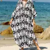 Novo Vestido Longo Estampado Gola V Estilo Boho 2026, Saída de Praia Solta com Proteção Solar, Vestido para Férias na Praia
