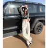 Mu Han She 2024 Outono e Inverno Calça Jeans Wide Leg Branco Creme Feminina Cintura Alta Emagrecedora Joker Barra de Chão regular & Plus