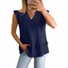 Top de Chiffon Elegante Sem Mangas com Decote V e Acabamento de Babados Emagrecedor - Exclusivo Transfronteiriço Europeu e Americano - Primavera/Verão 2026 para Mulheres