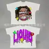 Moda Estilo Americano Venda Direta Transfronteiriça Verão Novo Lavada Gola Redonda Estampada Camisa Americana Japonesa Solta Casual Top