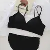 Ropa Interior Francesa Sedosa con Borde de Volantes para Niñas Ligera Transpirable Doble Tirante Sin Varillas Pequeña Recogida de Pecho Conjunto de Sujetador Verano