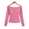 2650-26 Outono Estilo Coreano Slim Fit Cor Macaron Uma Alça Camiseta Pulôver Manga Longa Camada Base