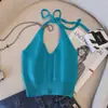 Top Regata Americano com Gola Halter para Mulheres, Peça de Verão, Design Sexy sem Costas, Estilo Puro Desejo, Colete de Tricô, Roupa Íntima Curta de Cintura Alta