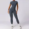 Ropa de yoga para venta al por mayor transfronteriza: Traje deportivo de una pieza con cremallera, manga corta, adelgazante, sensación de segunda piel, ropa de fitness Pilates para mujer, disponible para dropshipping