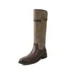 ¡Mismo estilo que Xin Zhilei~! Botas Altas Hasta la Rodilla de Punta Redonda y Tacón Grueso Otoño/Invierno Botas de Caballero para Mujer Marrón Maillard Botas Vaqueras Retro para Mujer