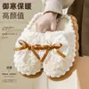 Pantuflas de algodón esponjosas con lazo para mujer, nuevo estilo otoño/invierno 2026, pantuflas de interior para el hogar con suela gruesa y tacto suave y acolchado