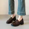 Mocasines Nuevos de Suela Gruesa para Mujer de Primavera, Zapatos Slip-On Retro de Tacón Grueso, Zapatos de Cuero Versátiles Estilo Británico