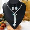 Juego de Collar y Aretes Transfronterizo Europeo y Americano para Novia Boda Simple Combinable Precioso Lujo Ligero Cadena Grabada Juego de Pedrería