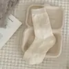 Meias suxinaimin para primavera e outono femininas, meias de cano médio florais delicadas estilo francês, meias empilhadas estilo menina com renda ins