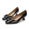 Tacones Altos de Punta Cuadrada Zapatos de Salón Sexy para Mujer 2025 Nueva Moda de Primavera y Otoño Rojo Zapatos de Boda Charol Zapatos Franceses