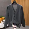 Suéter de Lana Grueso para Hombre con Contenido de Lana para Otoño e Invierno Suéter de Lana de Alto Peso Cuello en V Profundo de Doble Cara Cárdigan para Personas de Mediana Edad y Mayores