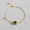 Pulsera de Plata de Ley 925 con Esmeralda para Mujer, Estilo Lujo Ligero, Circonita Cuadrada Japonesa, Joyería de Amistad Estilo Bosque, Exclusivamente para Ventas Transfronterizas