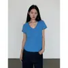 Camiseta de Manga Corta Nantao de Algodón de Bambú con Cuello en V y Borde Enrollado para Mujer 2026 Nuevo Estilo Suave, Transpirable, Relajada, 100% Algodón, Holgada