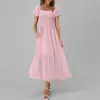 Nova Coleção de Roupas Femininas Verão 2026, Vestidos Europeus e Americanos Transfronteiriços, Vestido Longo Francês Elegante de Cor Sólida com Caimento Ajustado