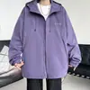 Moda 2023 jaqueta de trabalho solta com capuz e zíper cor sólida com bolso oblíquo tridimensional para casal jaqueta K2587 P-65