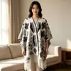 Xale de cashmere sintético de alta qualidade, elegante estilo pintura a tinta, cachecol versátil para viagens de inverno, capa com franjas espessada