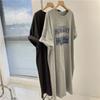Vestido Camiseta de Algodón para Mujer Verano Nuevo Largo Medio Estilo Coreano Suelto Manga Corta Vestido Largo Simple Moda Vestido Estampado