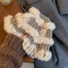 Gorro de piel de conejo de diseñador para mujer, gorro de punto grueso de invierno, gorro de pescador pequeño con cara de cara, gorro de lana cálido, gorro de león de peluche