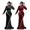 C7616 Transfronteiriço Aliexpress Amazon Moda Europeia e Americana Roupas Femininas Elegante Veludo Strass Vestido Vestido