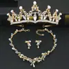 Corona Tiara de Novia 2021 Nueva Princesa Dulce Atmósfera Estilo Coreano Dorado Accesorios para Boda Collar Juego de Tres Piezas