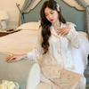 Pijama pequeno estilo fresco feminino primavera e verão, cardigan estampado com flores verdes, calças de manga comprida, conjunto de casa para meninas, atacado