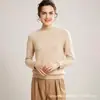 Camisa base de tricô 100% cashmere para mulheres, mangas largas, estilo grosso, novo modelo outono e inverno, gola semi-alta, top macio e de cor sólida