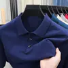 Malha de Lã Tricô Gola Lapela Cor Lisa para Meia-Idade e Idosos Camisa Polo Masculina de Verão Manga Curta Camiseta Solta de Manga Meia