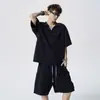 Traje de Manga Corta para Hombre, Nuevo Estilo Verano 2026, Estilo Americano Holgado Deportivo Juvenil Camiseta con Solapa y Pantalones Cortos Conjunto de Dos Piezas