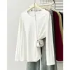 Top Interior Liso de Cuello Redondo Talla Grande 100kg Otoño Nuevo Sencillo Color Sólido Adelgazante Camiseta de Manga Larga 0883