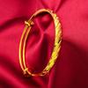 Pulsera Brazalete Redondo de Empuje y Tracción de Gypsophila al por Mayor Bañada en Oro Latón Oro Imitación Oro Arena Vietnamita Cara Lisa Redonda Vientre Redondo para Mujer