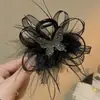 Presilha de Cabelo Shark Clip com Pena Preta e Strass 8CM Grampo para Cabelo Parte de Trás da Cabeça Grampo de Cabelo Laço Presilha Ponda Acessório de Cabeça