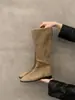 Botas rasas retrô, botas longas femininas, nova coleção outono/inverno 2025, botas de equitação simples e versáteis, botas longas, botas de meia estação primavera/outono