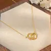 Plata de Ley S925 Chapada en Oro de 18K Doble Anillo Sección de Bambú Collar Nicho Lujo Ligero Sentido de Alta Gama Versátil Temperamento Personalidad Cadena para Clavícula