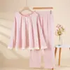 Novos Pijamas de Algodão para Mulheres Primavera/Verão Macios Confortáveis Gaze Tecida com Cor Conjunto de Pijama com Franja Roupa de Casa Pode Ser Usado ao Ar Livre