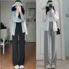 Calça de Perna Larga de Seda Gelada Fina de Verão para Proteção Solar Feminina Plus Size Gordura MM Cintura Alta Caimento Emagrecimento Calça de Perna Reta