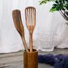 Nuevo juego de espátulas de teca para cocinar, mango largo de madera para uso doméstico, espátula para sartén antiadherente, juego de utensilios de cocina