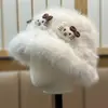 2025 Muñeco de Dibujos Animados de Gatito Lindo Gorro de Pescador Engrosado Cálido Adelgazante Reductor de Edad para Mujer Invierno Piel Integrada Tejido