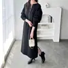 Estilo casual, forro polar, diseño con abertura, vestido suelto estilo japonés para mujer otoño/invierno 2026, hasta la rodilla, estilo cruzado, manga larga, reversible
