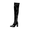 Botas longas acima do joelho, couro envernizado, bico fino, salto grosso, botas longas femininas, plus size, botas transfronteiriças 1314-1