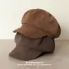 Chapéu Novo Outono/Inverno 2026 Textura Retrô Couro Chapéu Octogonal Unissex Moda Artística Emagrecimento Facial Boné de Jovem