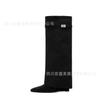 2026 Novas Botas Femininas de Meio Comprimento Estilo Comércio Exterior Bico Fino Cano Largo Reta Fivela de Metal Salto Plataforma Bootcut Tamanho Grande