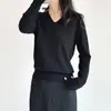 Suéter de punto suelto con cuello en V para mujer, jersey básico de punto liso para otoño e invierno para mujer