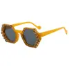 Elegantes Gafas de Sol Hexagonales de Alta Gama Incrustadas con Diamantes Europeas y Americanas, Gafas de Sol de Moda y Versátiles para Mujer, Stock Listo Transfronterizo